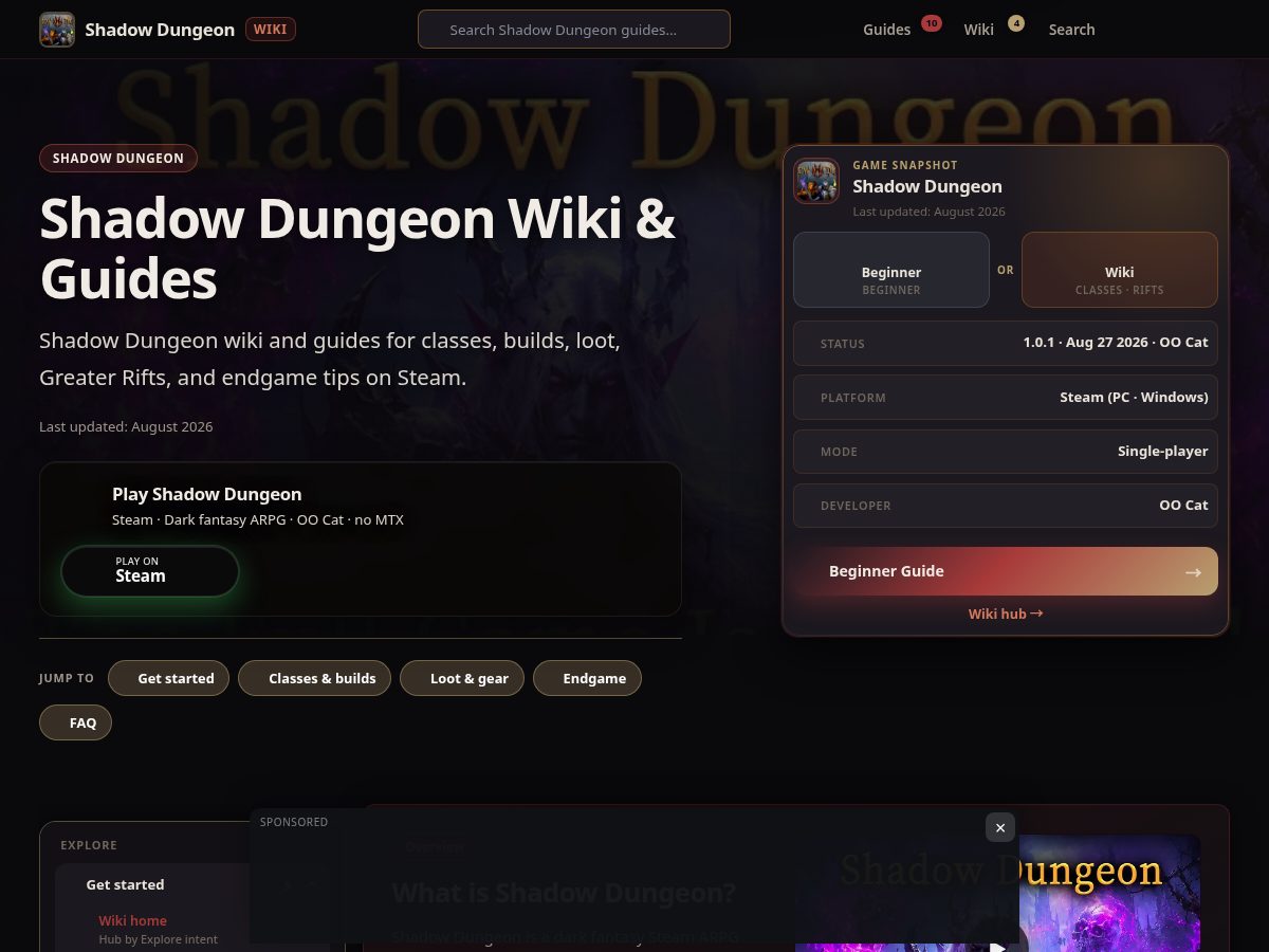 Landing-page snapshot of shadowdungeon.online
