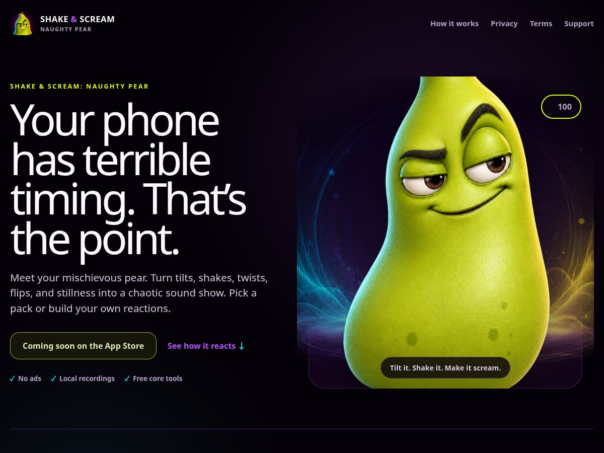 Landing-page snapshot of shakeandscream.app