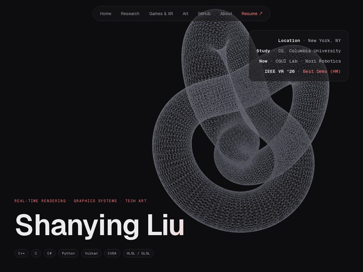 Landing-page snapshot of shanyingliu.com