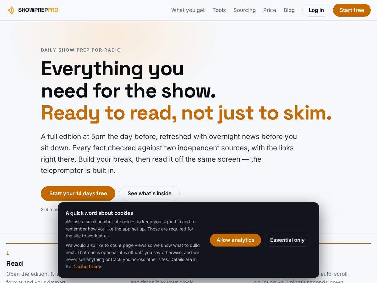 Landing-page snapshot of showpreppro.com