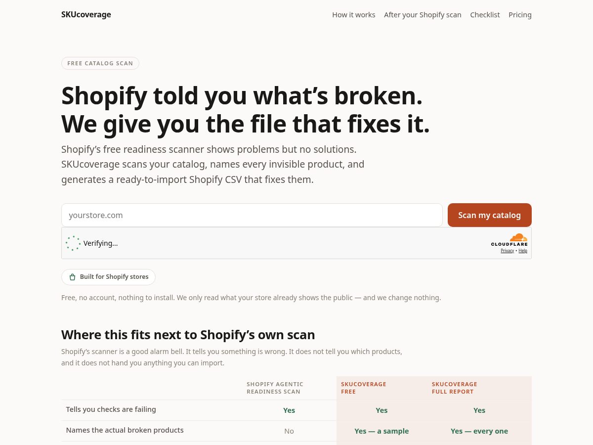 Landing-page snapshot of skucoverage.tech