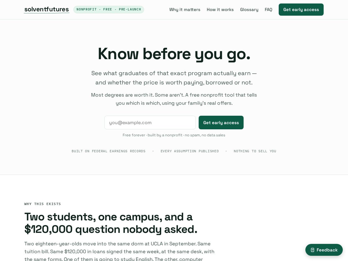 Landing-page snapshot of solventfutures.org