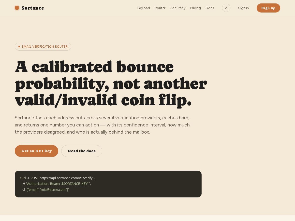 Landing-page snapshot of sortance.com