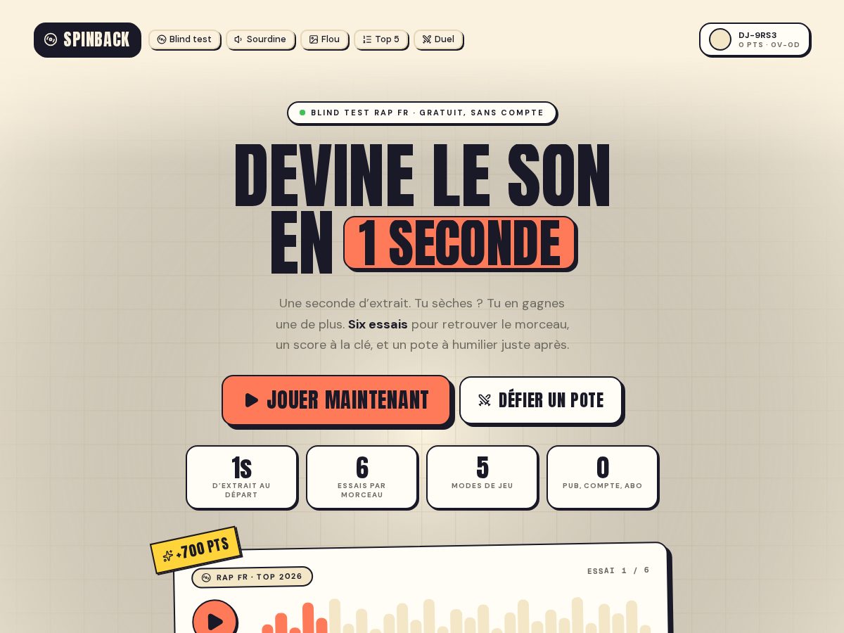 Landing-page snapshot of spin-back.app