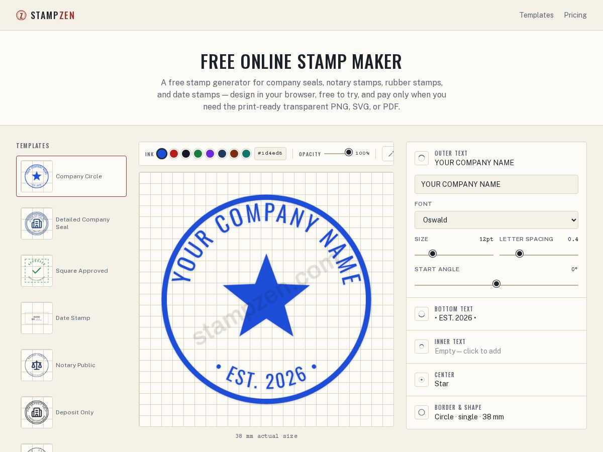 Landing-page snapshot of stampzen.com
