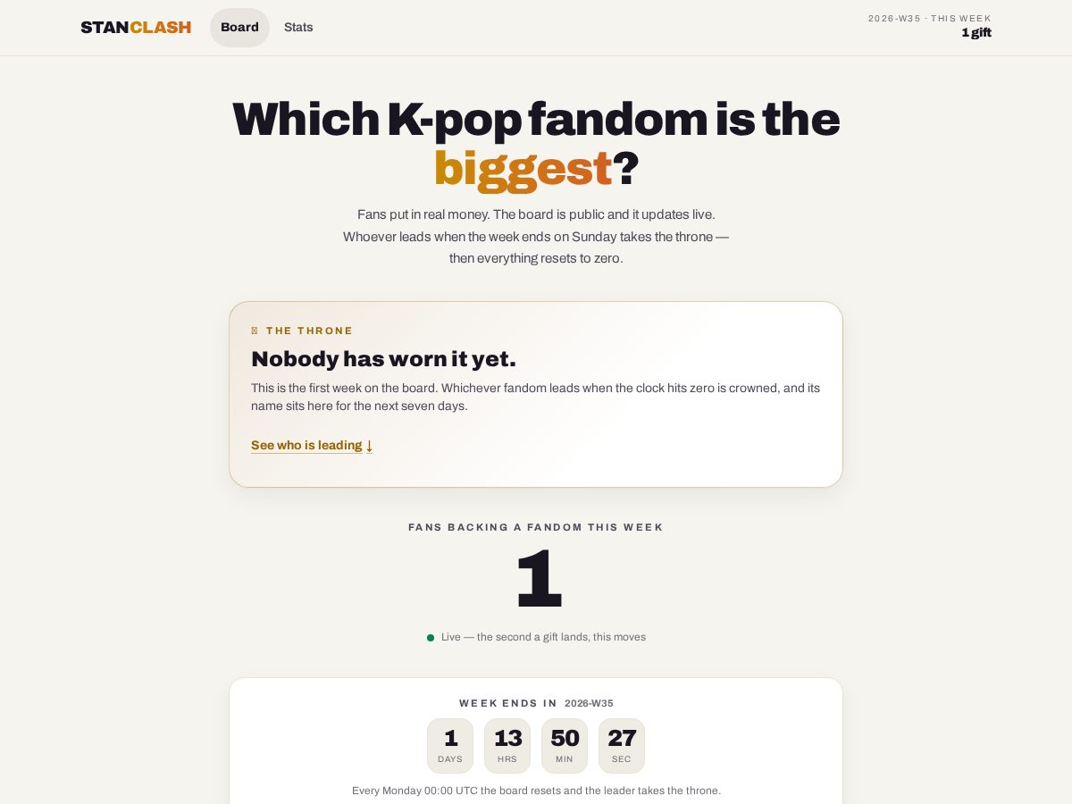 Landing-page snapshot of stanclash.lol