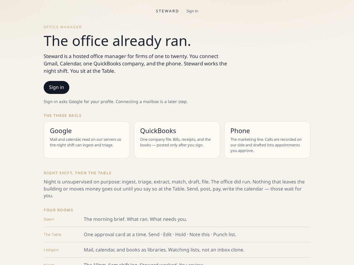 Landing-page snapshot of startsteward.com