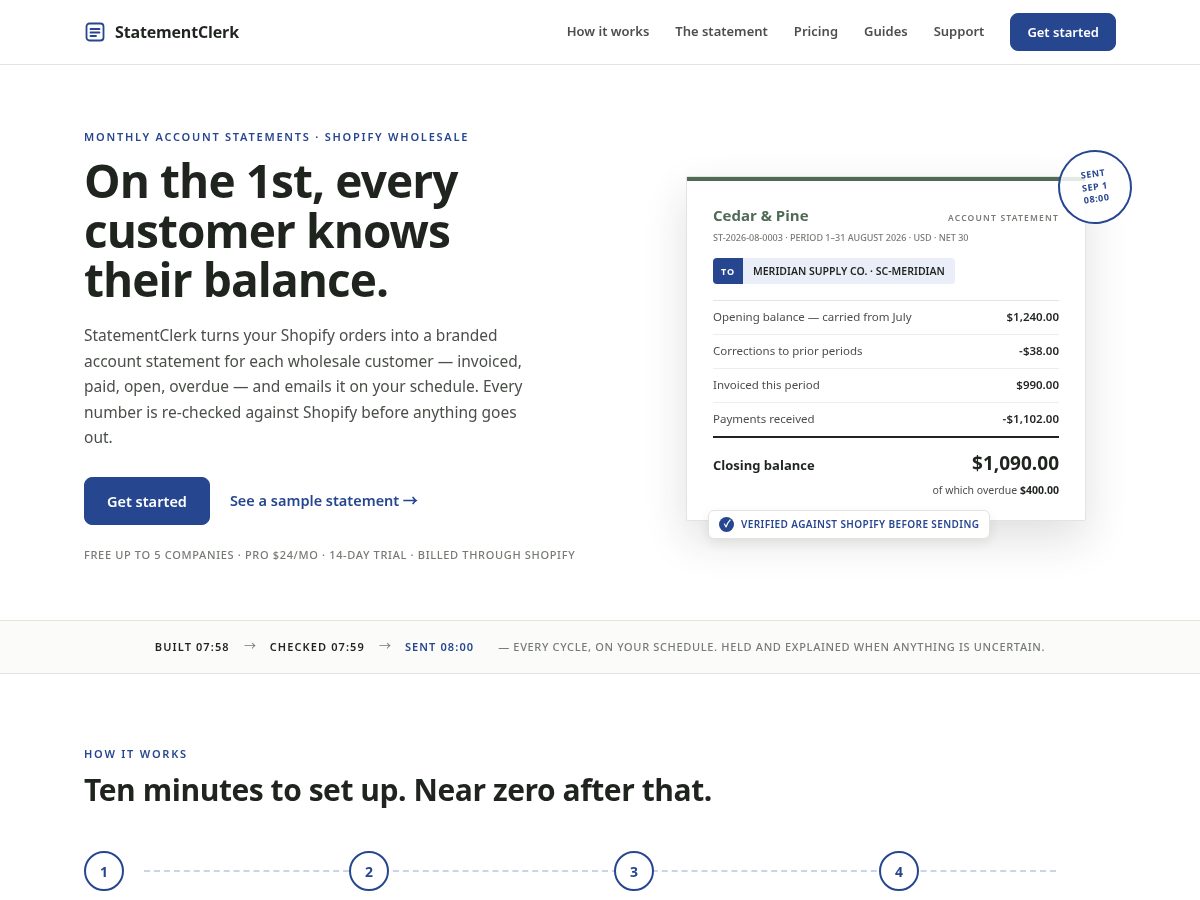 Landing-page snapshot of statementclerk.com