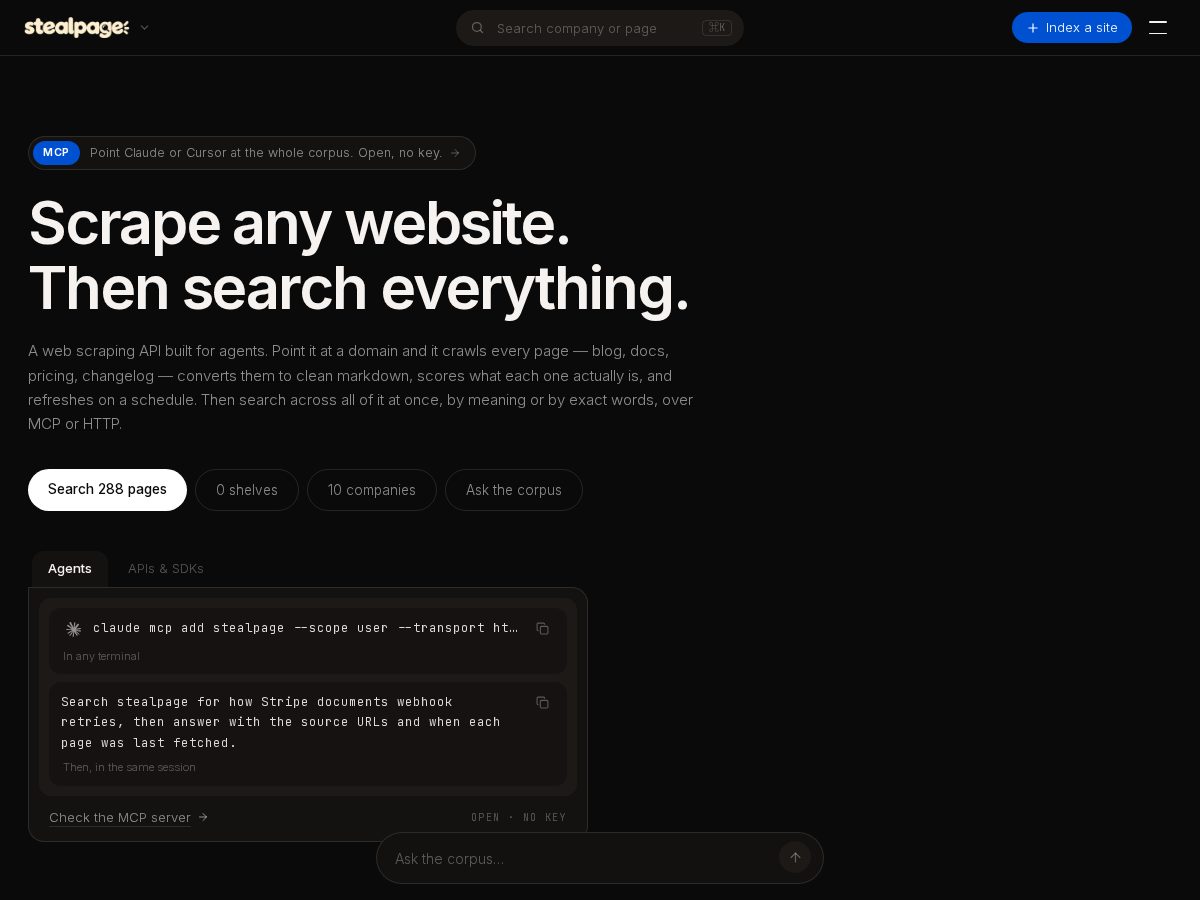 Landing-page snapshot of stealpage.com
