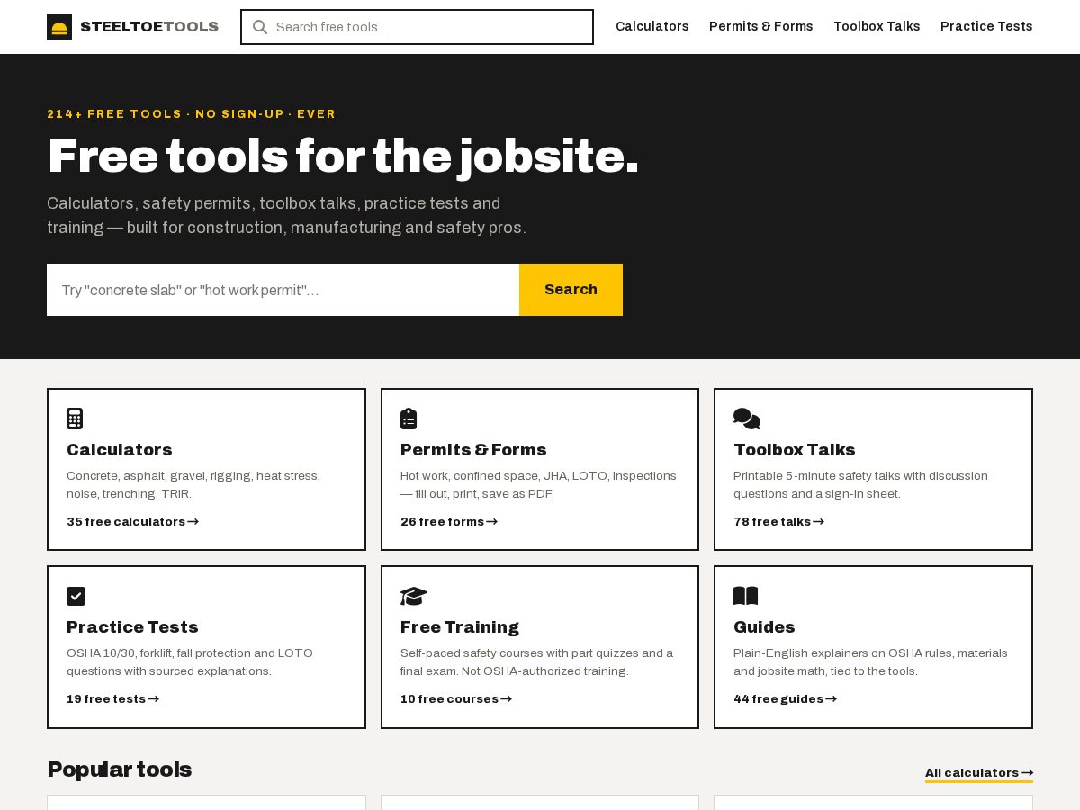 Landing-page snapshot of steeltoetools.com
