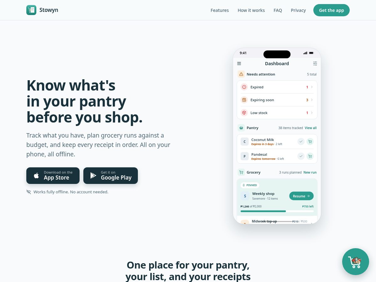 Landing-page snapshot of stowyn.com