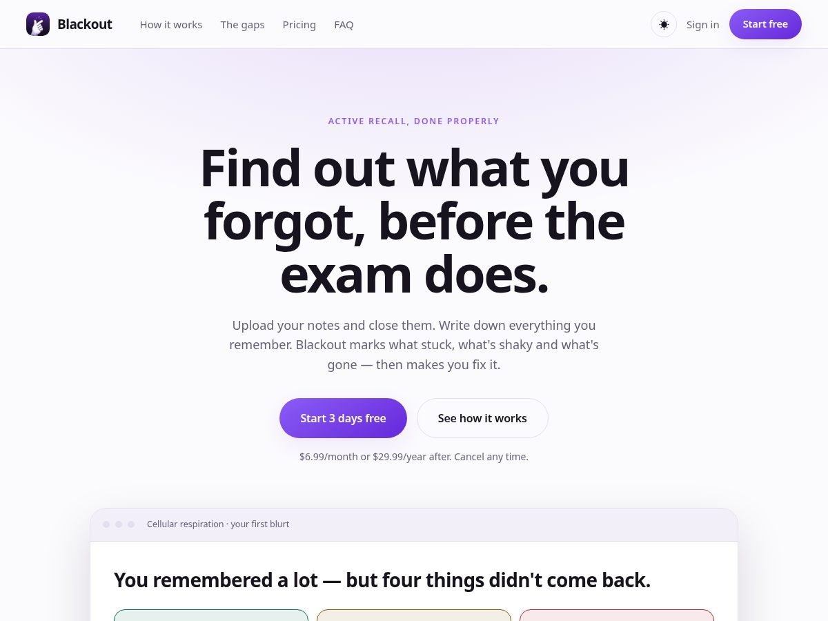 Landing-page snapshot of studyblackout.com