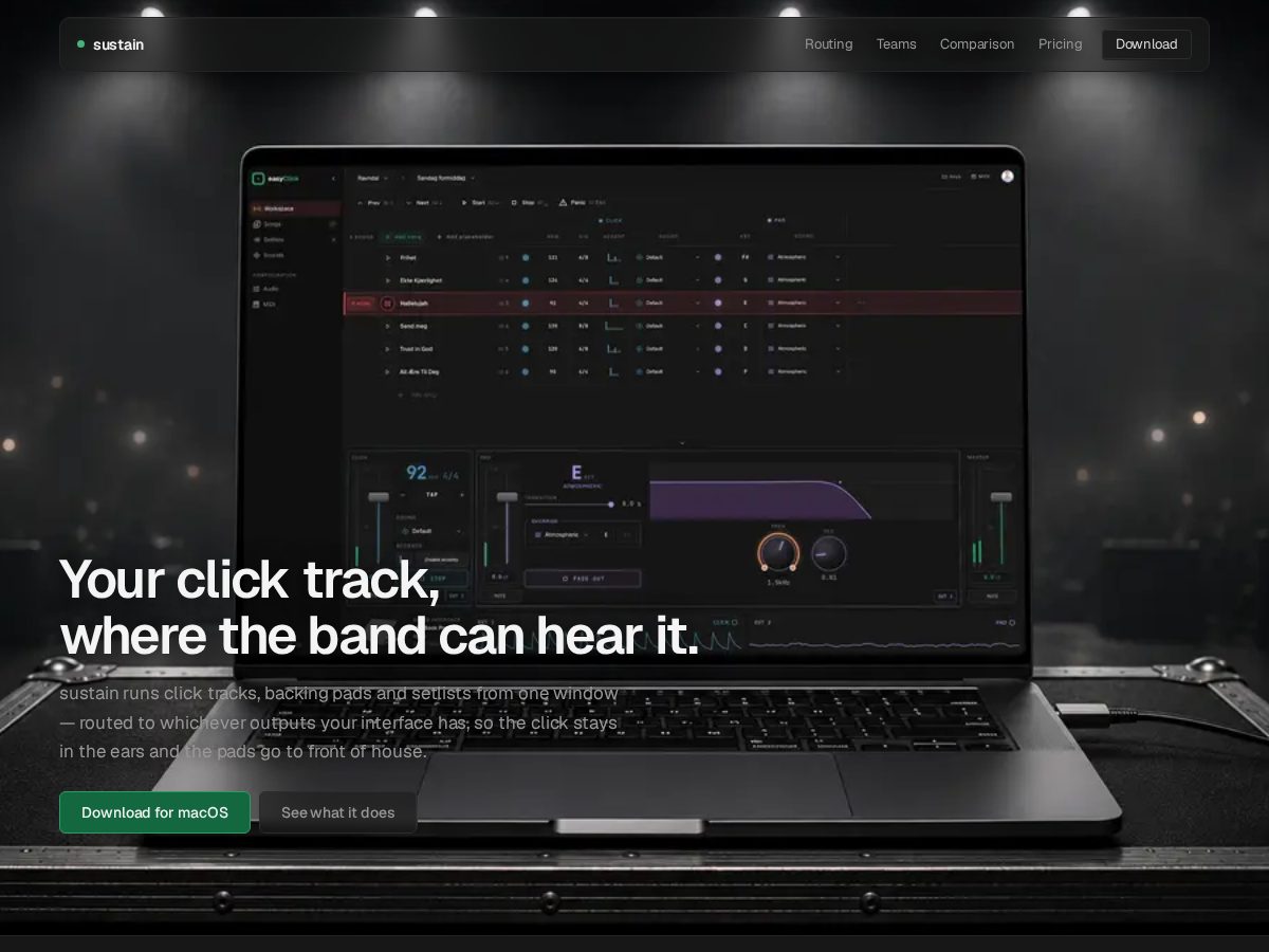 Landing-page snapshot of sustainapp.music