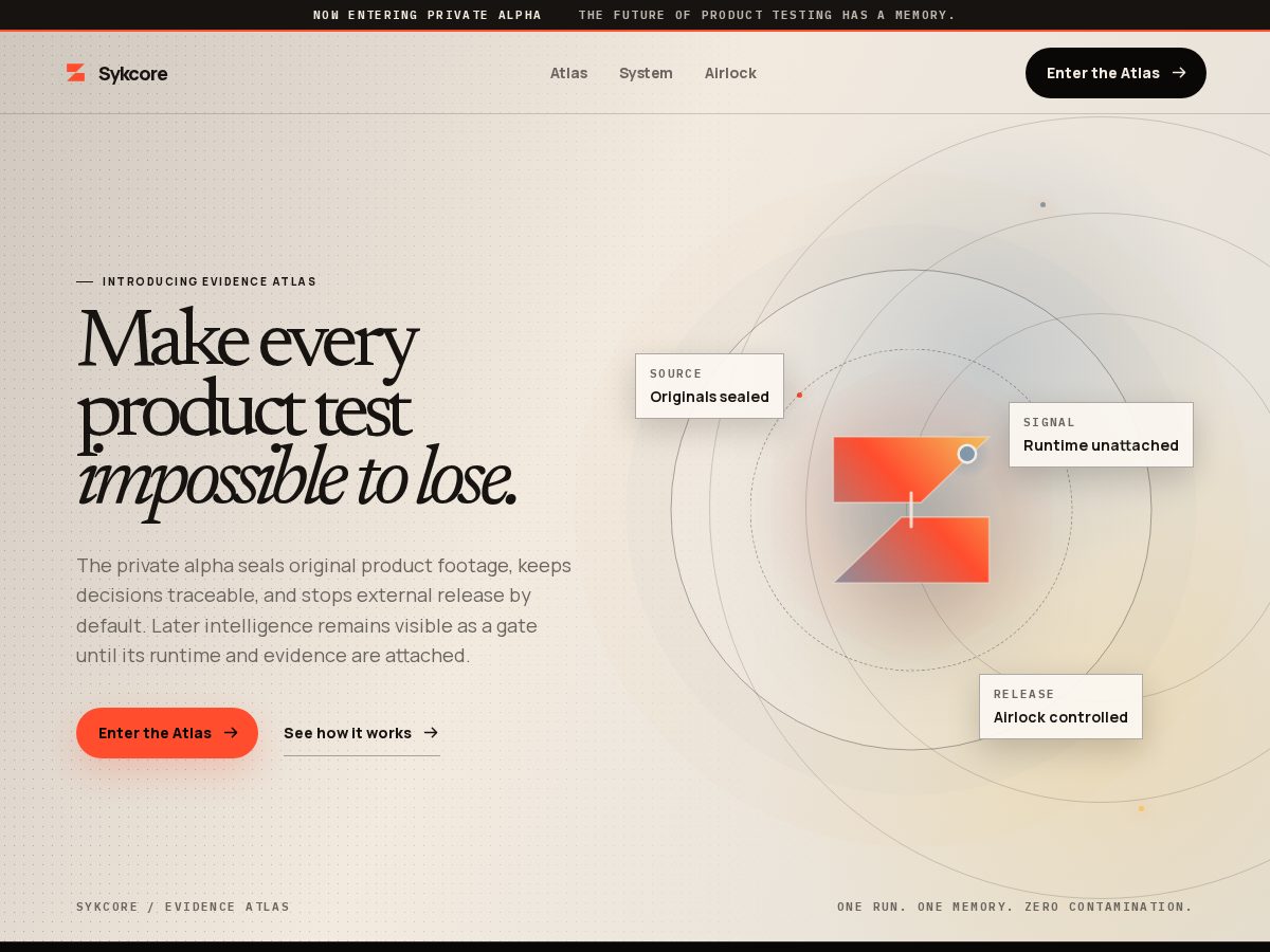 Landing-page snapshot of sykcore.com