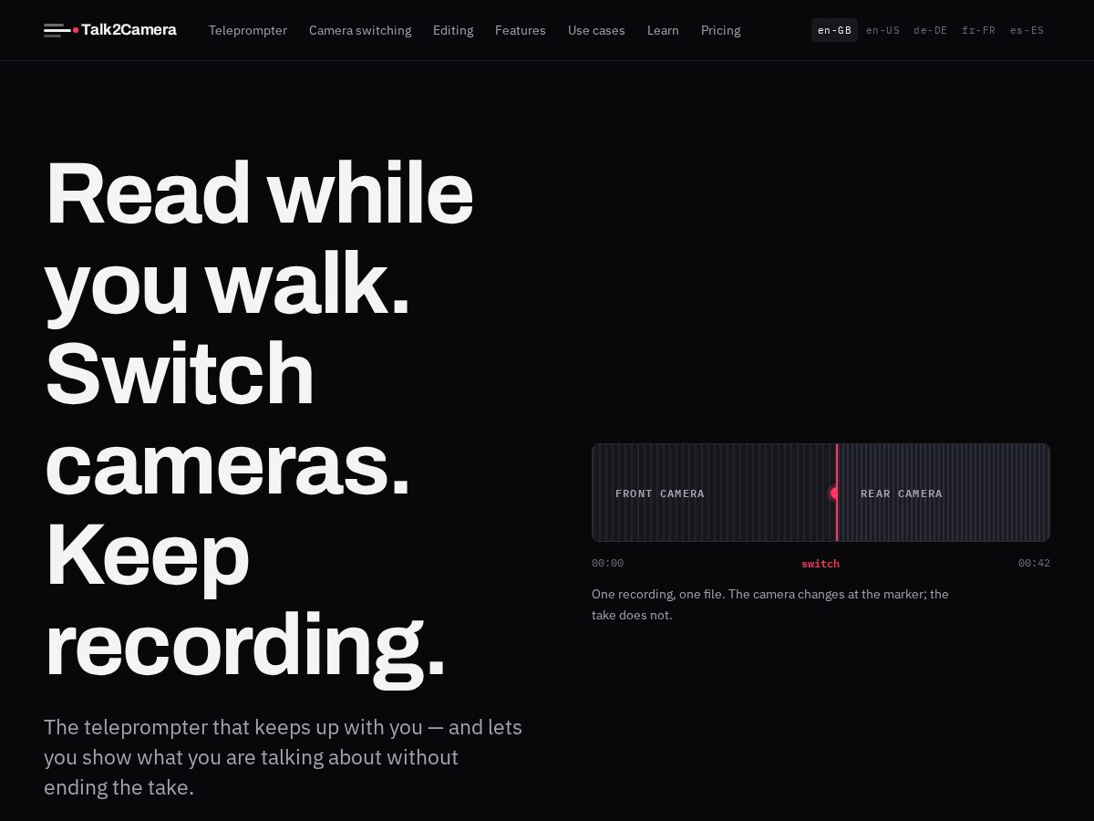Landing-page snapshot of talk2camera.com