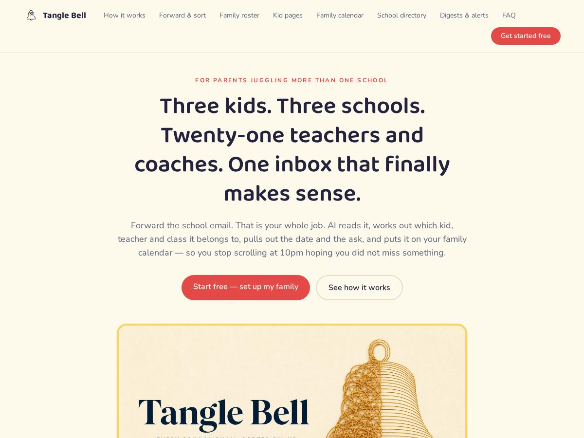 Landing-page snapshot of tanglebell.com