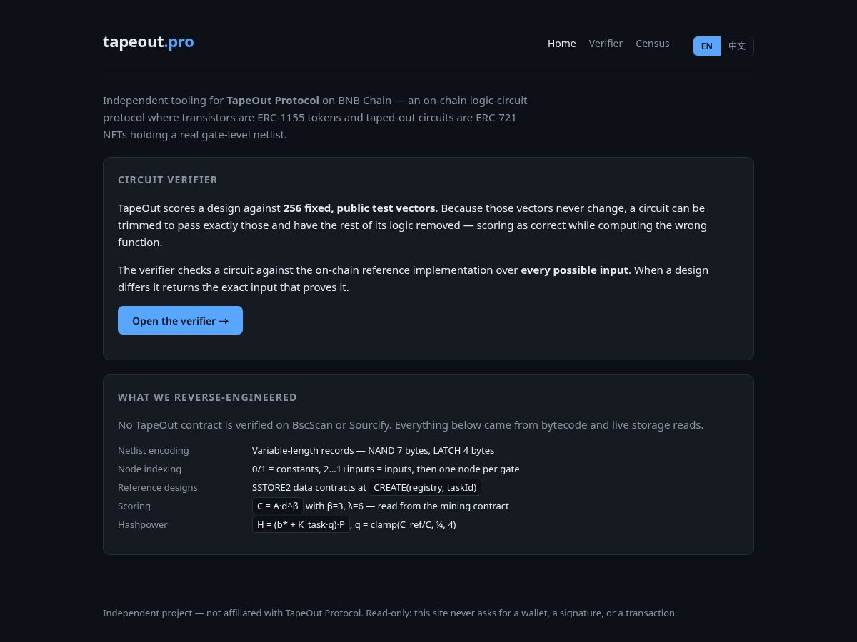 Landing-page snapshot of tapeout.pro