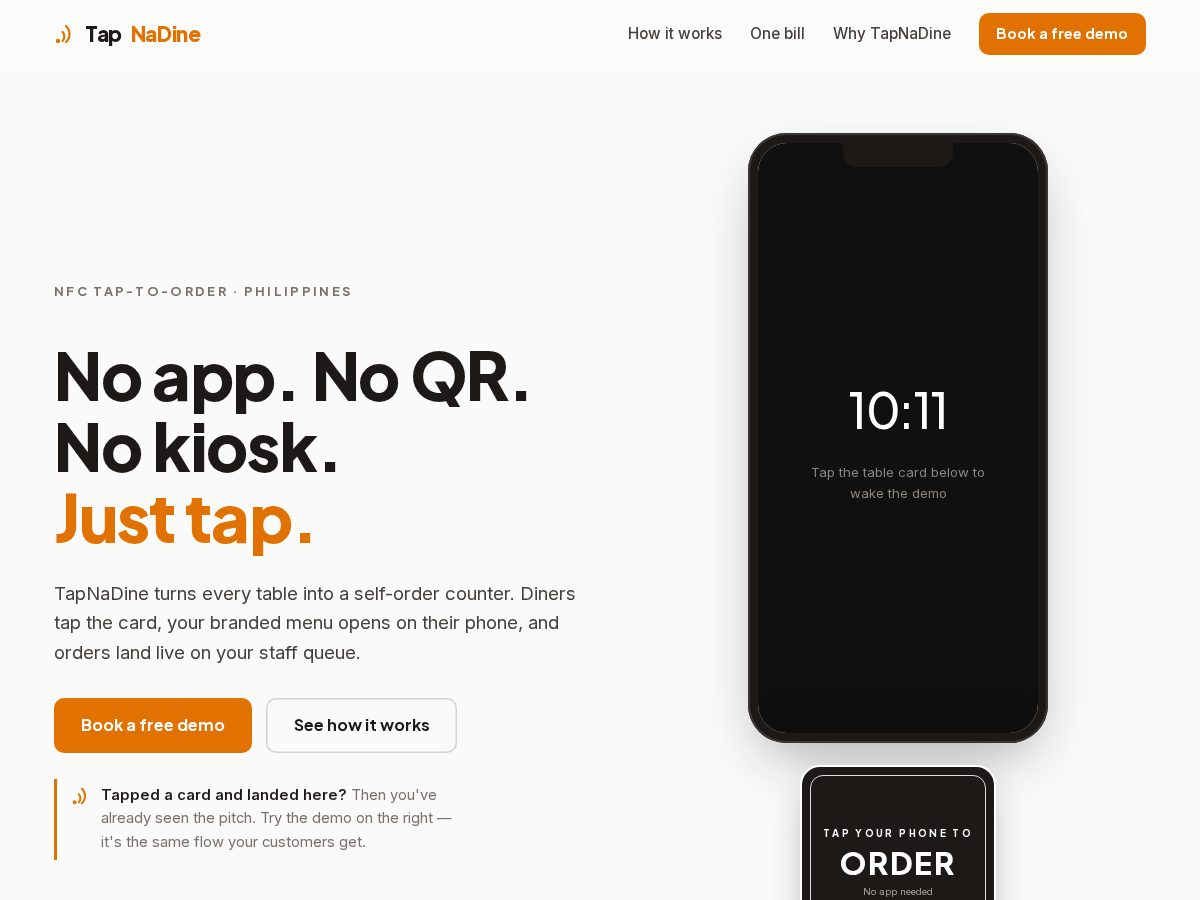 Landing-page snapshot of tapnadine.com