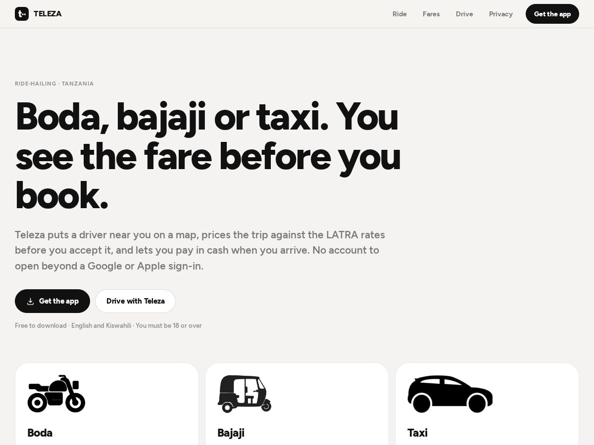 Landing-page snapshot of teleza.app