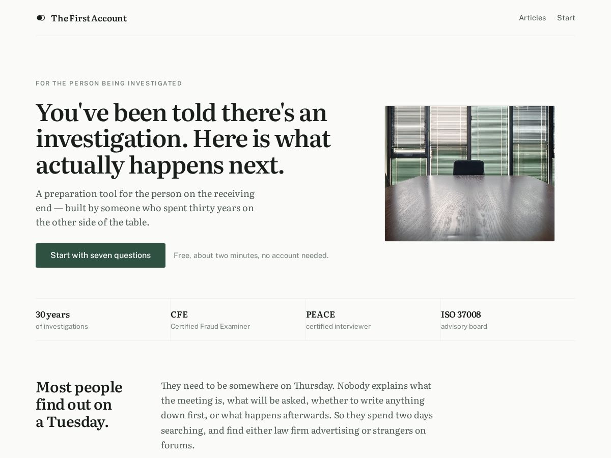 Landing-page snapshot of thefirstaccount.com