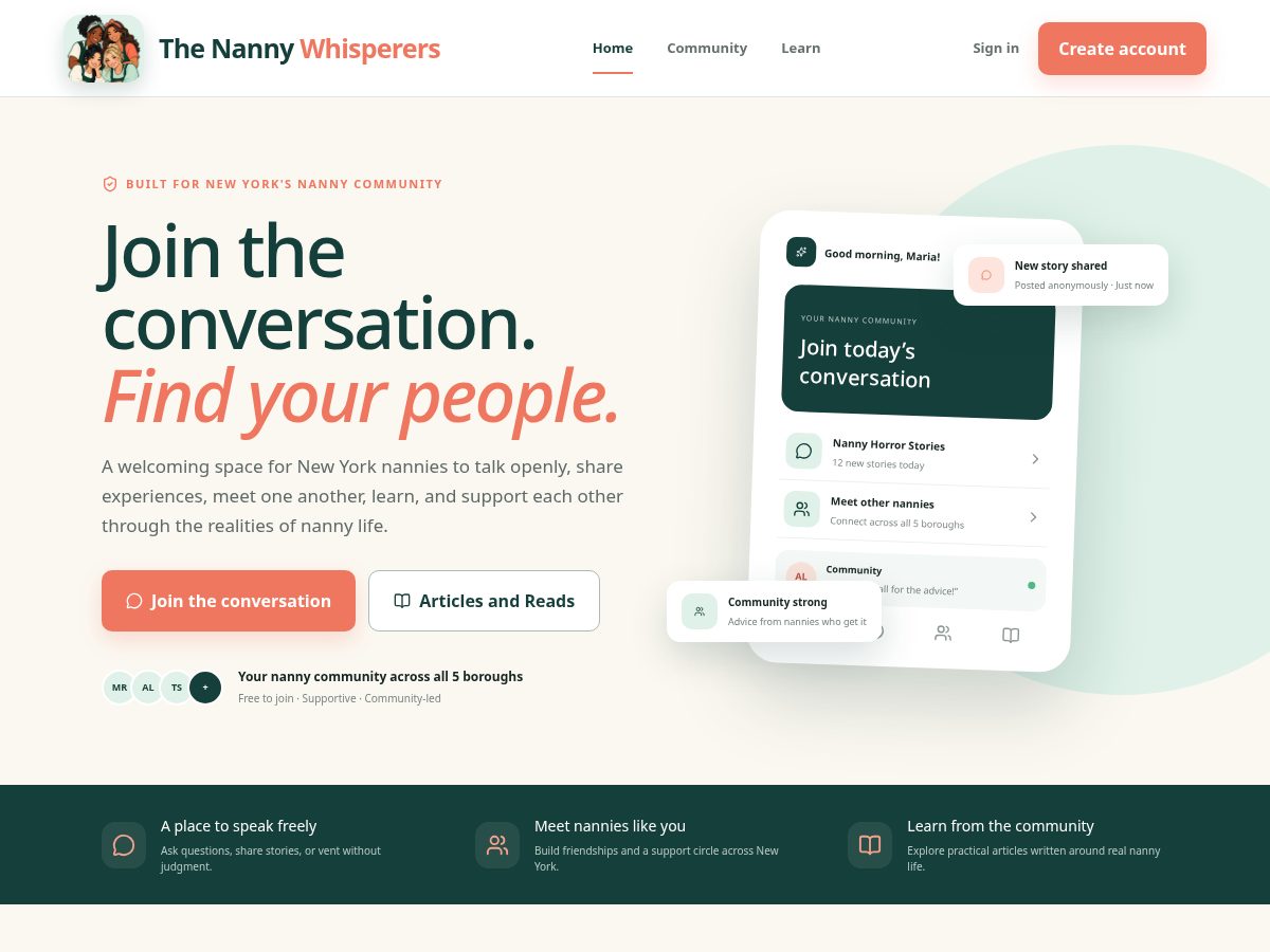 Landing-page snapshot of thenannywhisperersnyc.com