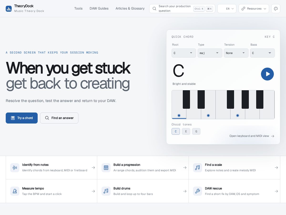 Landing-page snapshot of theorydock.com