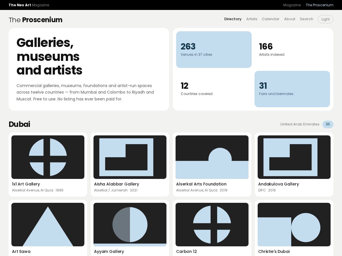 Landing-page snapshot of theproscenium.art