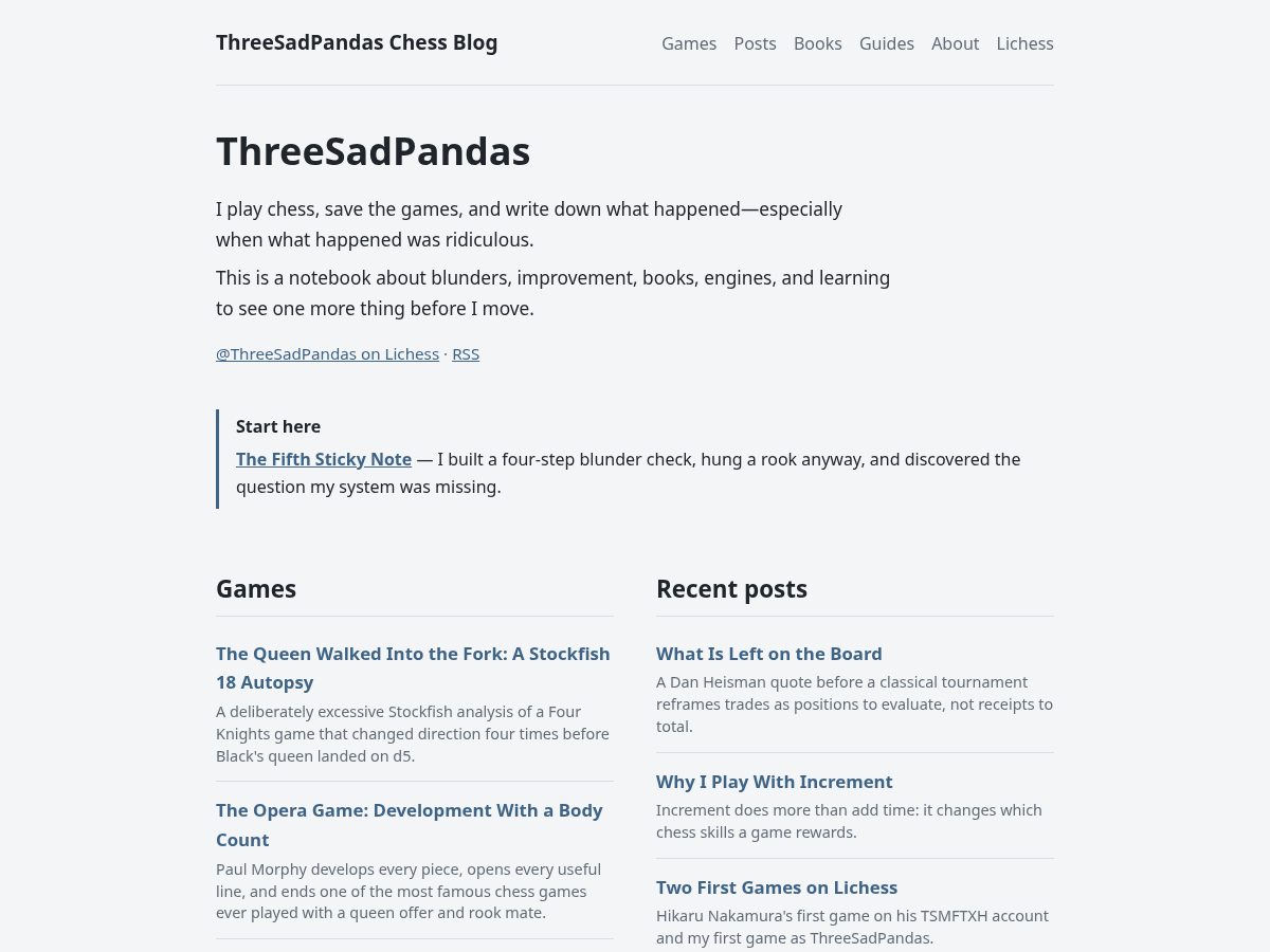Landing-page snapshot of threesadpandas.com