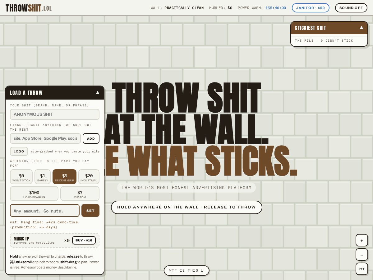 Landing-page snapshot of throwshit.lol