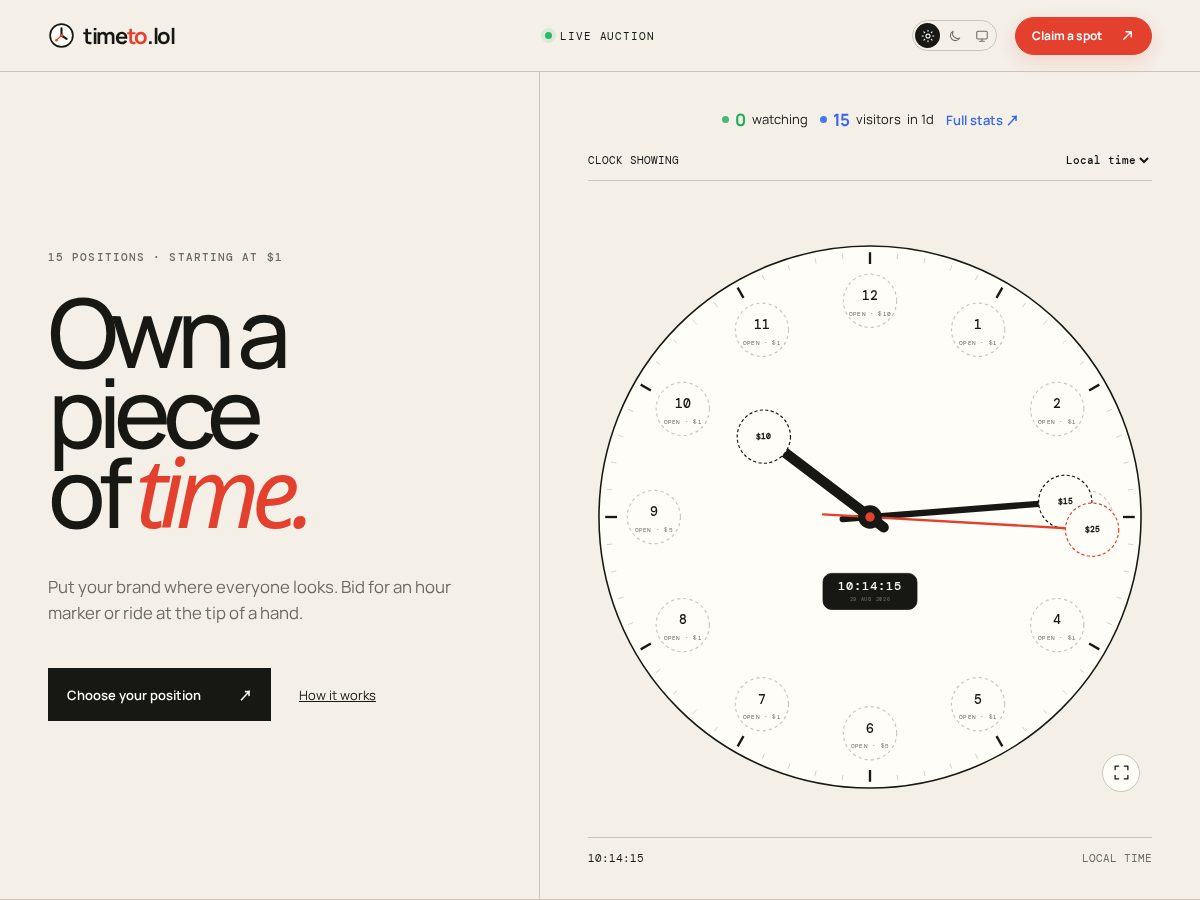 Landing-page snapshot of timeto.lol