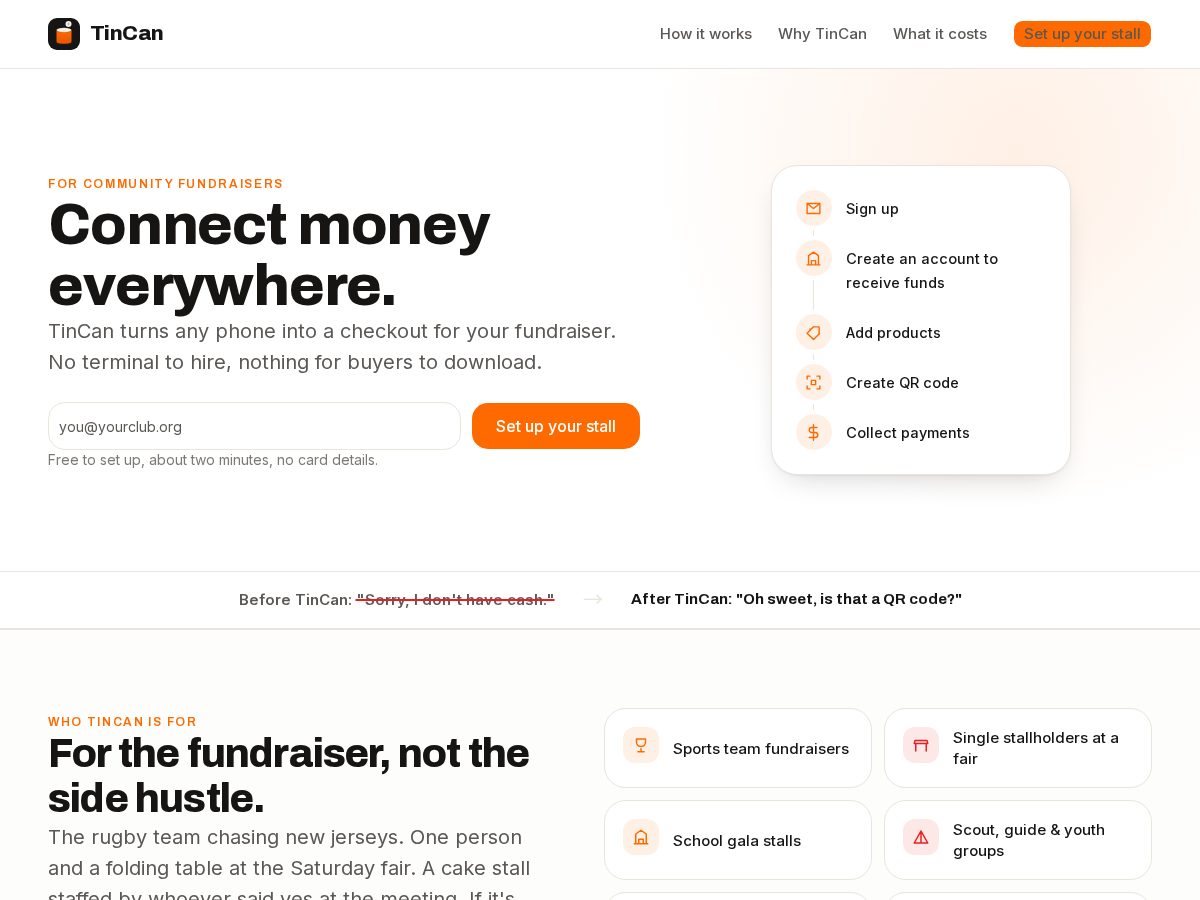 Landing-page snapshot of tincan.money