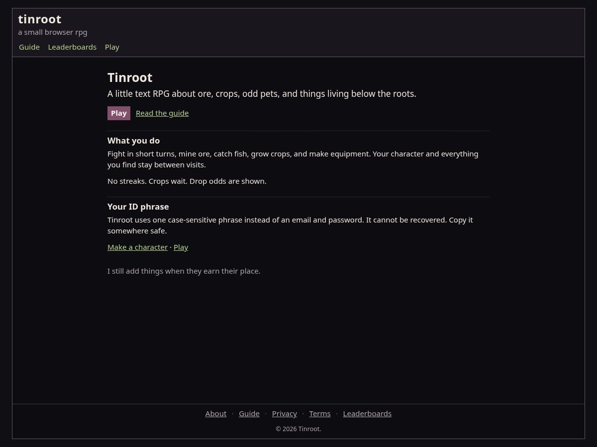 Landing-page snapshot of tinroot.net