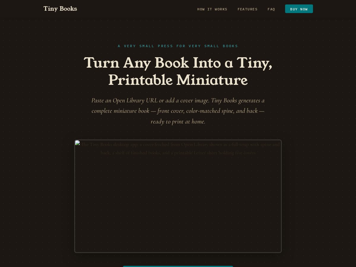 Landing-page snapshot of tinybooks.app