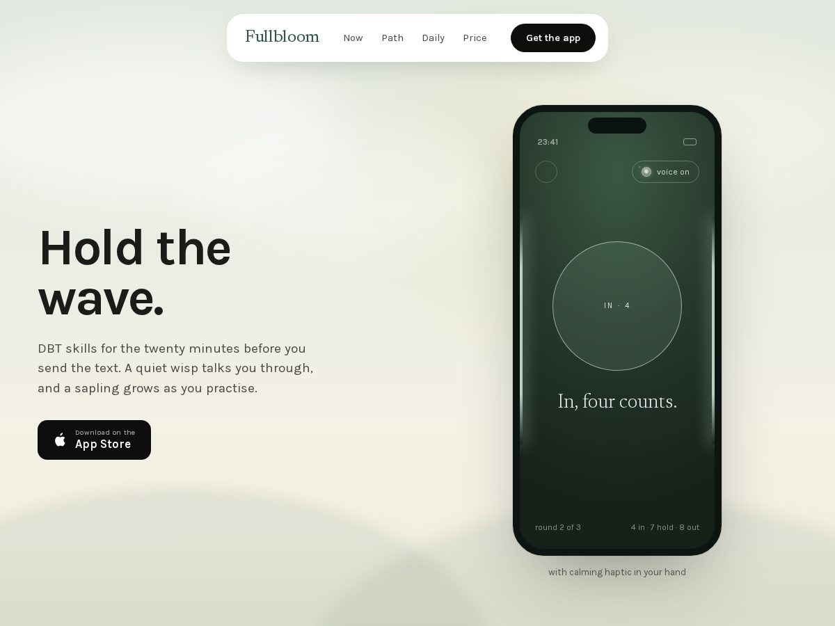 Landing-page snapshot of tryfullbloom.app