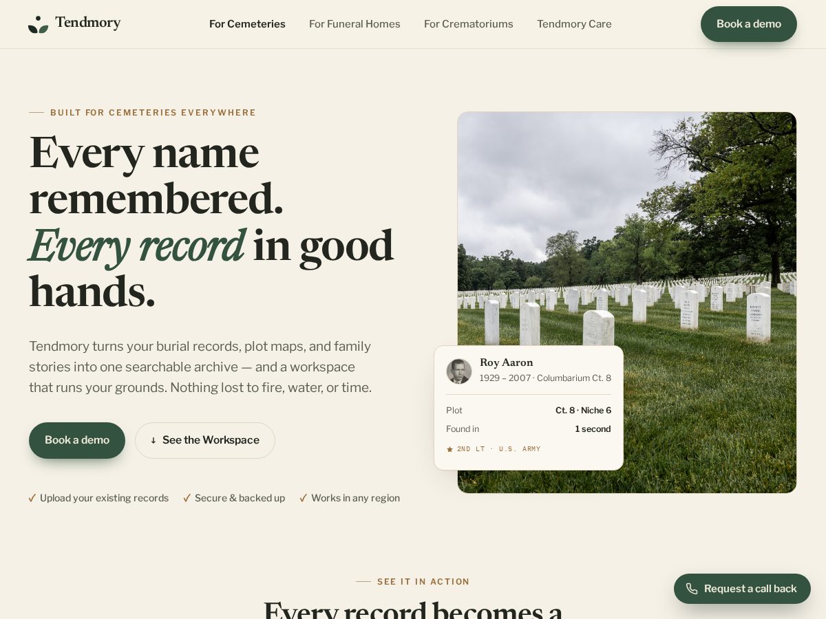 Landing-page snapshot of trytendmory.com