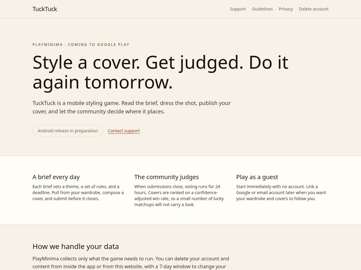 Landing-page snapshot of tucktuck.app