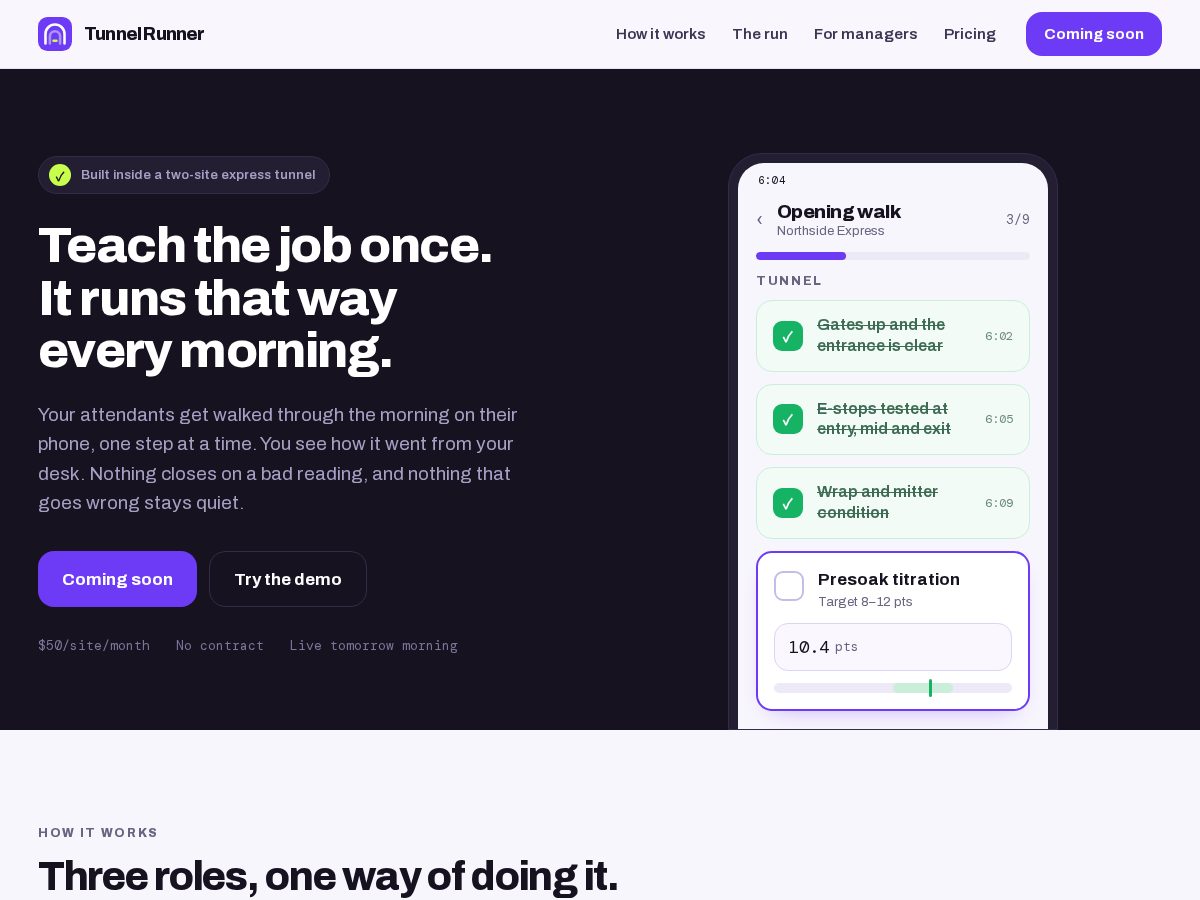 Landing-page snapshot of tunnelrunner.com