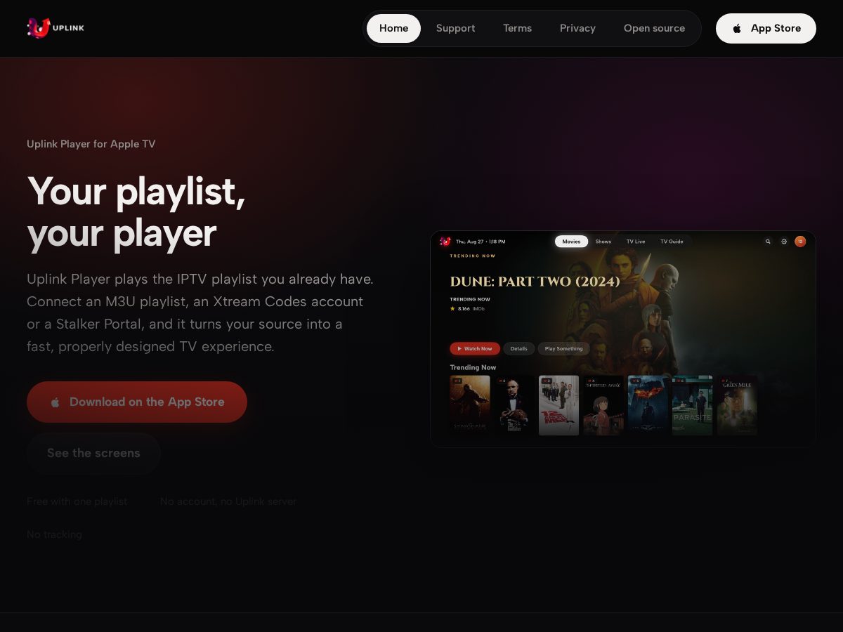 Landing-page snapshot of uplinkplayer.app