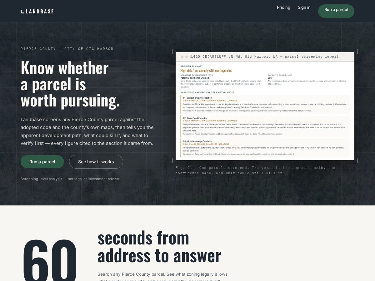 Landing-page snapshot of uselandbase.com