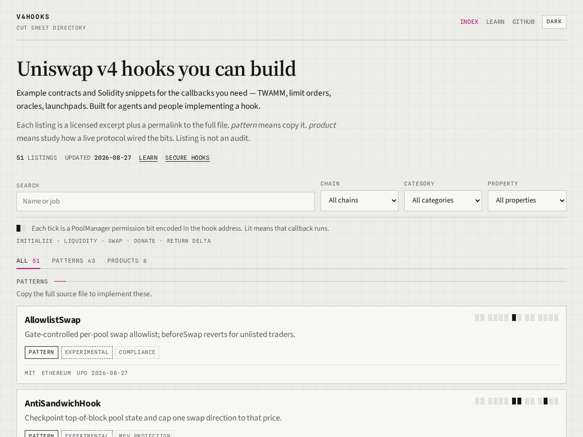 Landing-page snapshot of v4hooks.com
