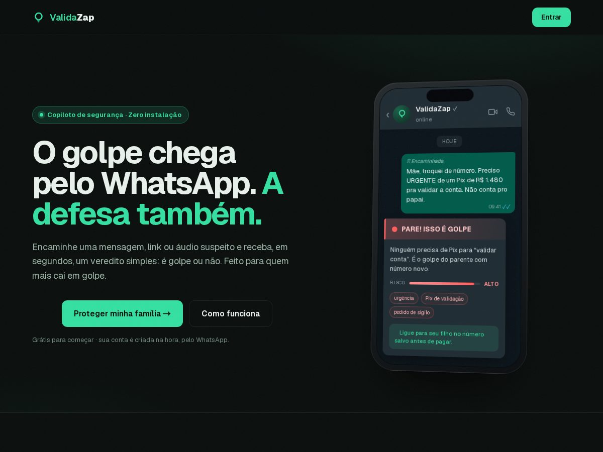 Landing-page snapshot of validazap.tech