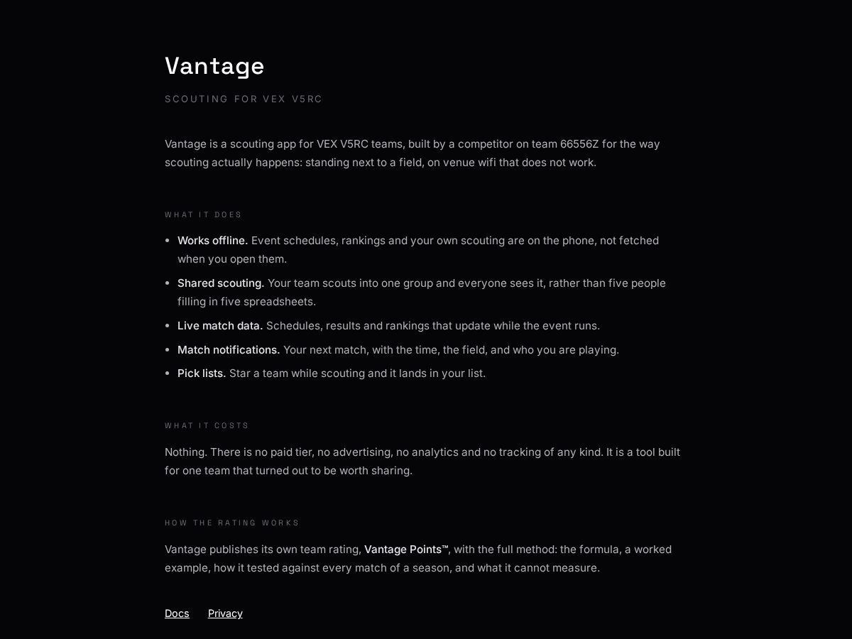 Landing-page snapshot of vantage-scout.app