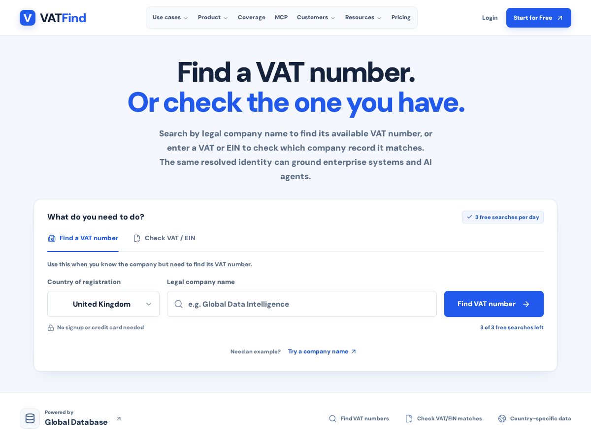 Landing-page snapshot of vatfind.com
