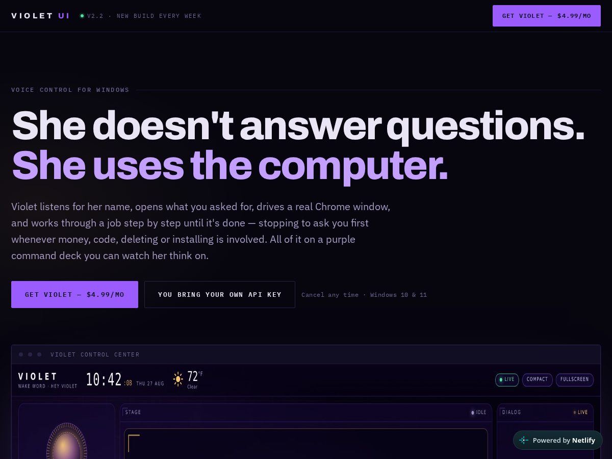 Landing-page snapshot of violetui.com