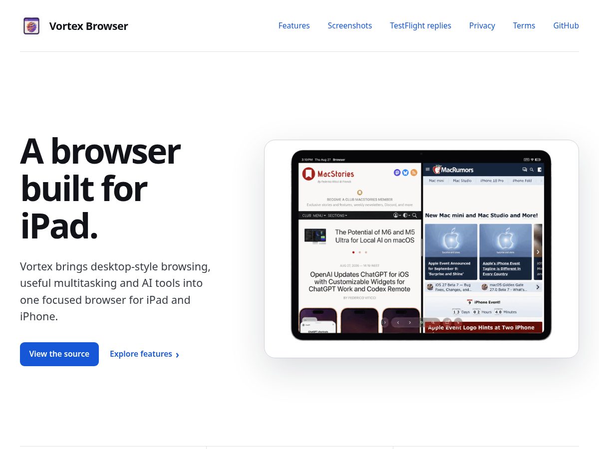 Landing-page snapshot of vortex.engineer