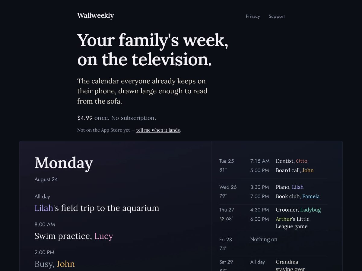 Landing-page snapshot of wallweekly.app
