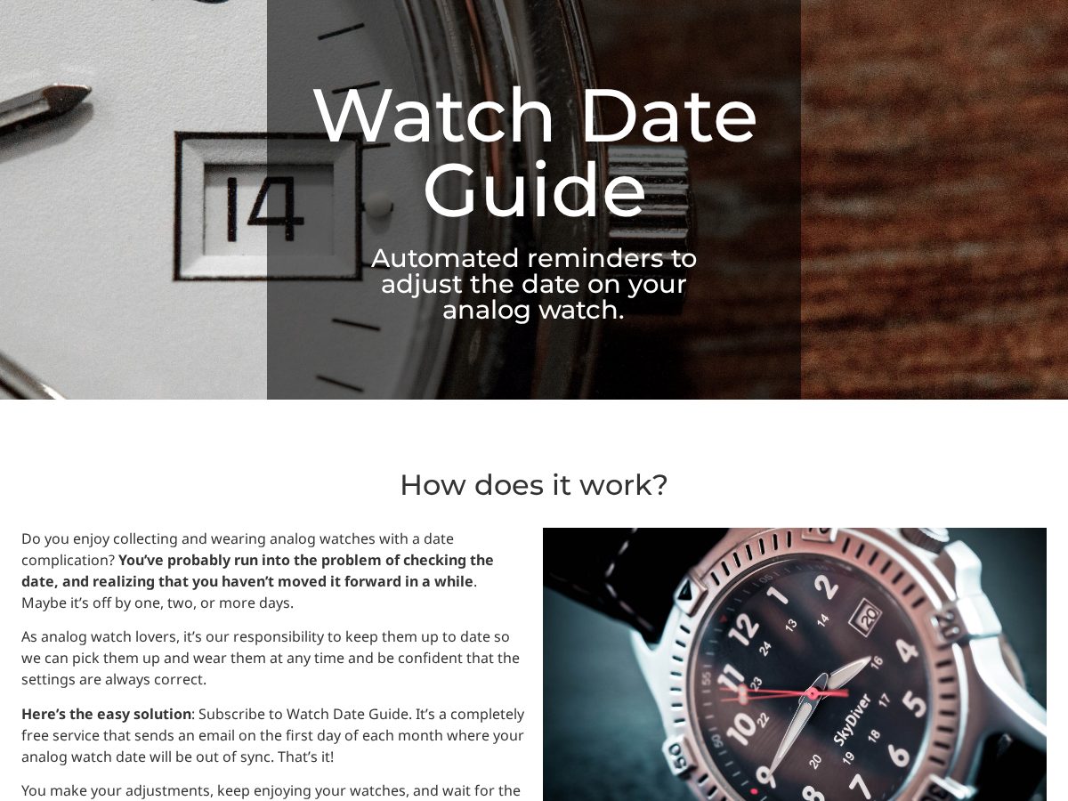 Landing-page snapshot of watchdateguide.com
