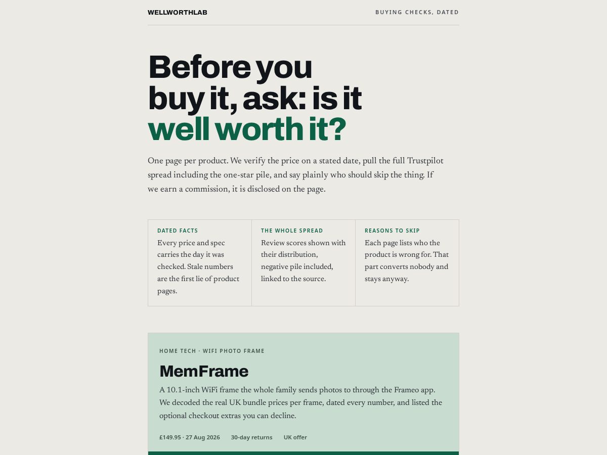 Landing-page snapshot of wellworthlab.com