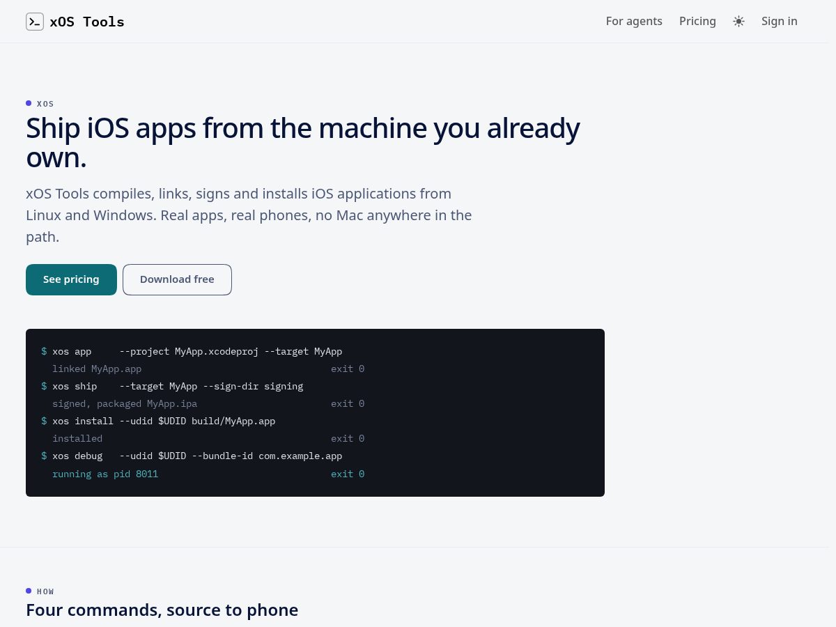Landing-page snapshot of xos.tools
