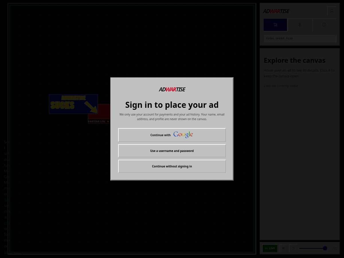 Landing-page snapshot of adwartise.lol